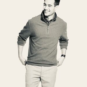 ML MATERIAL LONDON Sweater 100% Cotton 1/4 Zip Collar Pullover